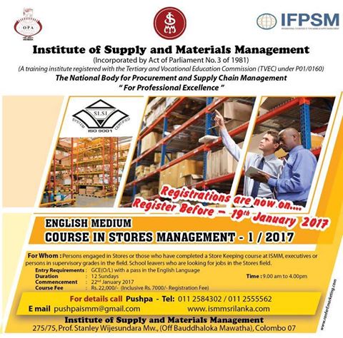 Course in Stores Management 1/2017 ENGLISH Medium